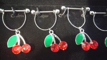 Brustwarzen Piercing Kirschen Kristalle Rot Rockabilly