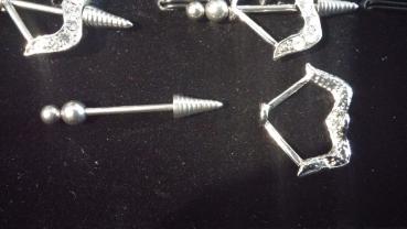 Brust Piercing Nippel Shield Pfeil Kristalle 1.6mm