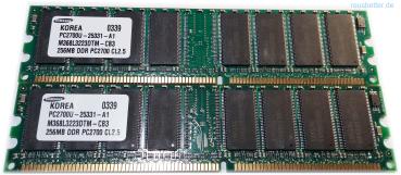 Samsung PC Arbeitsspeicher 2x 256 MB DDR RAM PC2700U PC RAM