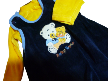 Kleinkinder Baby Strampler 2 teiliges Baby Set Nickisamt Dunkelblau