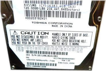 Toshiba HDD2D31BZK01 - 120 GB Intern | 5400RPM | 2,5 Zoll