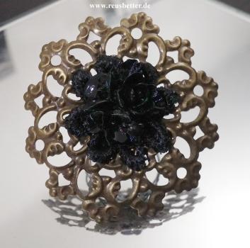 Damen Modeschmuck Ring Handgefertigt Cabochon Rose Schwarz