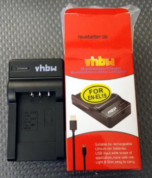 vhbw AKKU LADEGERÄT MICRO USB für NIKON CoolPix S6400 EN-EL19