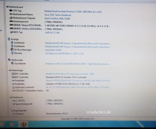 Asus X51L-AP184C  Laptop | 15,4 Zoll WXGA | Intel Core 2 , 2x 2,0 GH - 3GB RAM - 160GB HDD