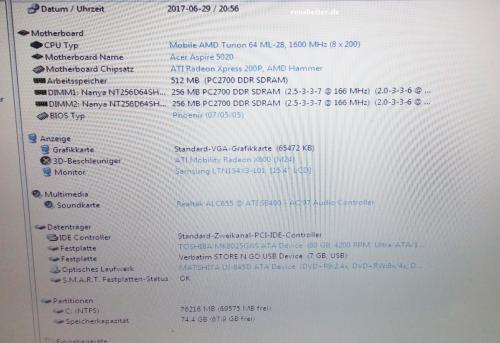 Acer Aspire Notebook 5021WLMi AMD Turion 1.6 GHz ☑ 15,4 WXGA