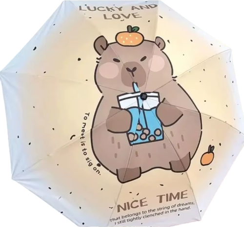 Automatik Regenschirm, UV Sonnenschirm - Anime Hamster Nice Time Taschenschirm Knirps Unisex