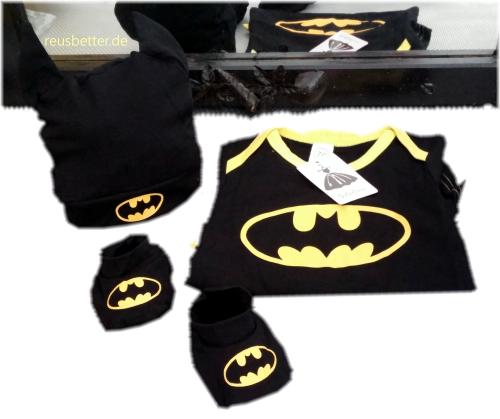 Batman Motiv Baby Set - 3 Teile Body Mütze und Schuhe