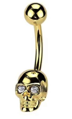 Totenkopf Titan Bauchnabelpiercing mit Zirkonia Augen – 14G 1,6 x 10 mm