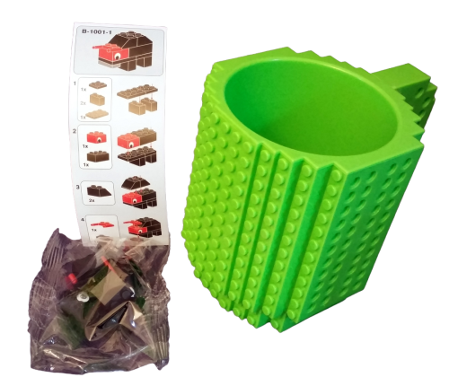 Trinkbecher - Kaffeebecher 3D Bausteine DIY - 350 ml Neon Grün
