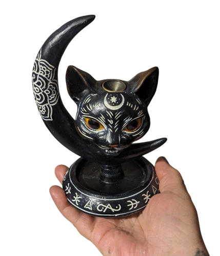 Black Moon Katze Blackflow Räucherbrenner - Räucherkerze Harz Skulptur Katze