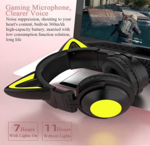 Bluetooth-Kopfhörer, Katzen Ohren LED Wireless Gaming Headset Kopfhörer für Smartphones/Laptop/Tablet