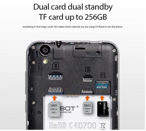 Cubot Manito 4G Smartphone 5.0Zoll 1.3GHz Quad-Core 3GB RAM+16GB ROM Android 6.0 OS Dual-Kamera