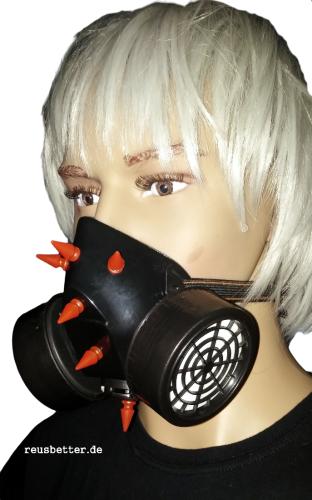 INDUSTRIAL, CYBER ,Gothic, Club GASMASKE UV Spikes Neon Unisex Blau