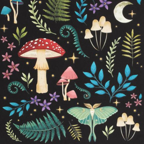 Dark Forest Schultertasche Giftpilze Pflanzen Schwarz