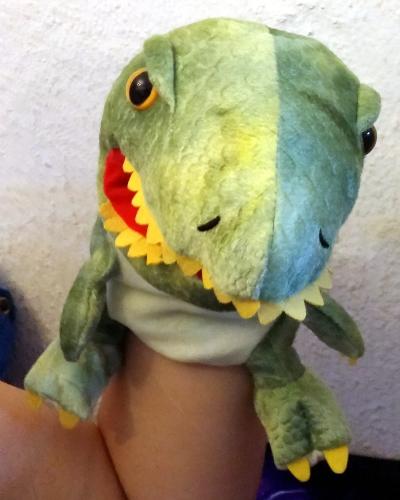 Handspielpuppe Tyranosaurus Rex  Handpuppe mit Klappmaul  Grün