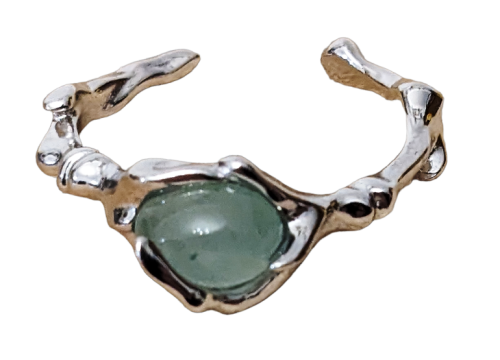 Elbenring Waldring 925 Silber Äste mit grünem Jadestein verstellbar