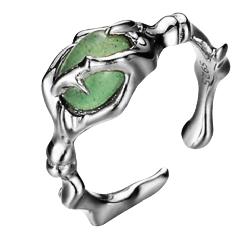 Elbenring Waldring 925 Silber Äste mit grünem Jadestein verstellbar
