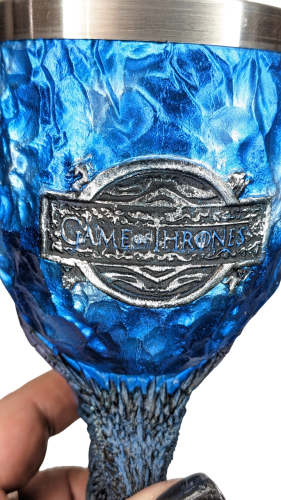 Weinkelch 3D Game of Thrones  - Drachen Motiv Eis Blau -  Harz/Edelstahl Weinglas