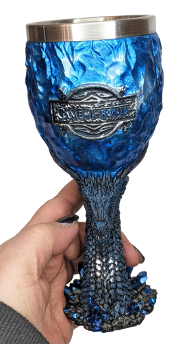 Weinkelch 3D Game of Thrones  - Drachen Motiv Eis Blau -  Harz/Edelstahl Weinglas