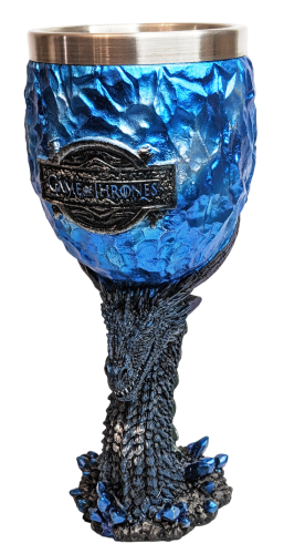 Weinkelch 3D Game of Thrones  - Drachen Motiv Eis Blau -  Harz/Edelstahl Weinglas