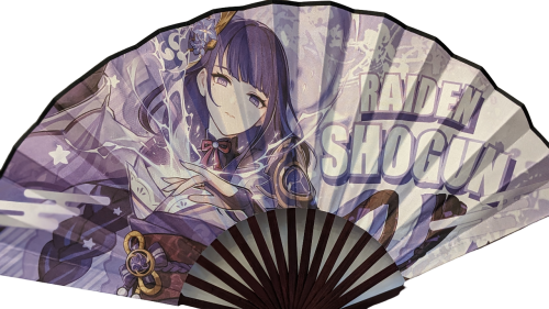 Genshin Impact Raiden Shogun Anime Motiv Bambus Seiden Fächer 33cm