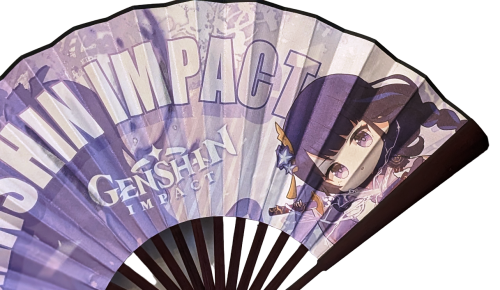 Genshin Impact Raiden Shogun Anime Motiv Bambus Seiden Fächer 33cm