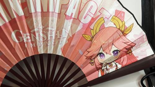 Genshin Impact Yae Miko Anime Bambus Seiden Fächer ☆ 33cm