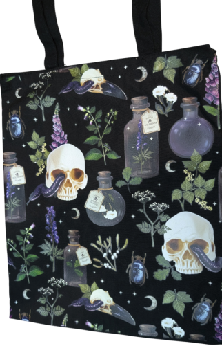 Tragetasche Gift und Ranken Totenkopf Alchemie Schwarz
