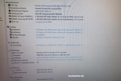 HP Compaq 6735s Notebook AMD Sempron SI-40 2,16 GHz -15.4 Zoll