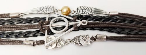 HARRY POTTER Leder Armband Infinity Schnatz Schwarz Silber