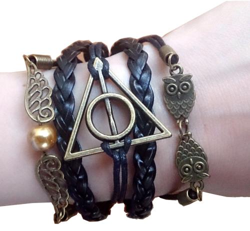 HARRY POTTER - Leder Armband - Infinity Schnatz -Schwarz