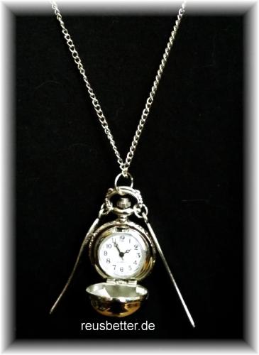 Harry Potter Snitch Quidditch Kette mit Uhr Goldener Schnatz Metall - Silber