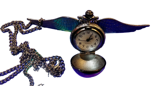 Harry Potter Snitch Quidditch Kette mit Uhr Goldener Schnatz Metall - Silber