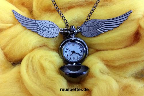 Harry Potter ☛ Snitch Quidditch ☛ Kette mit Uhr ☛ Goldener Schnatz ☛ Titan Black Poliert