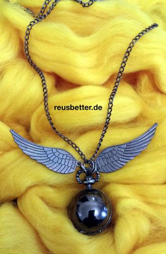 Harry Potter ☛ Snitch Quidditch ☛ Kette mit Uhr ☛ Goldener Schnatz ☛ Titan Black Poliert