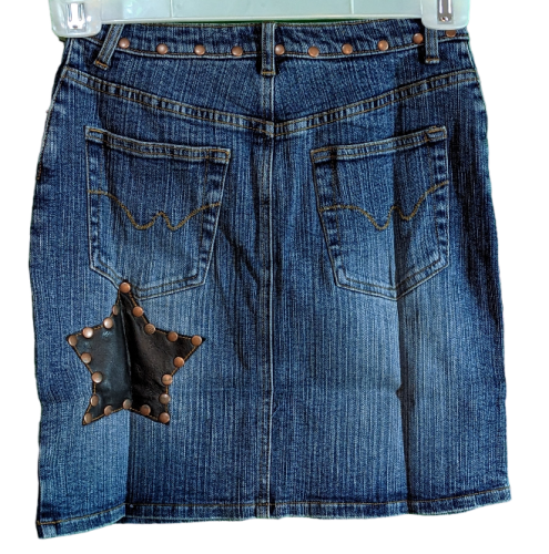 Jeans Mini Rock für Frauen | blue Stretch Denim mit Nieten | von  C.L.Y.S.