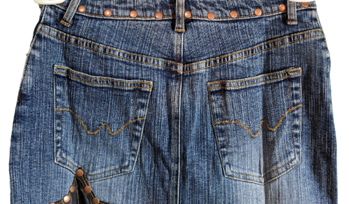 Jeans Mini Rock für Frauen | blue Stretch Denim mit Nieten | von  C.L.Y.S.
