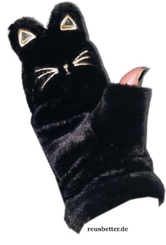 Fingerlose Damen Klapphandschuhe シ Süße Katzen シ Webpelz