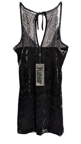 Killstar Obsidian Lounge-Kleid Pannesamt und Spitzeneinsätze
