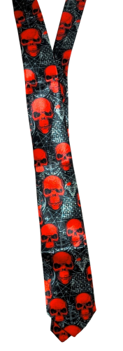 Herren-Krawatte Totenköpfe Rot-Schwarz – Gothic, Cyber, EBM
