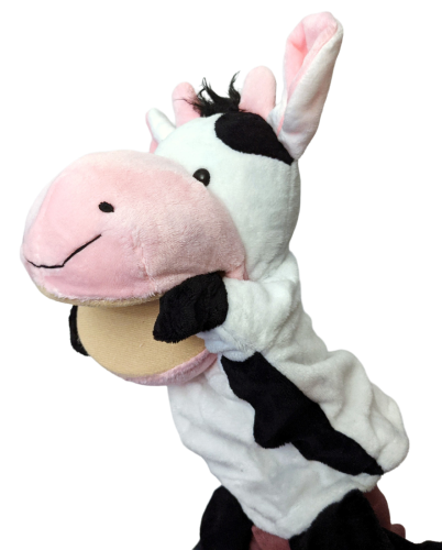 Handspielpuppe Kuh Handpuppe mit Klappmaul weiß-schwarz