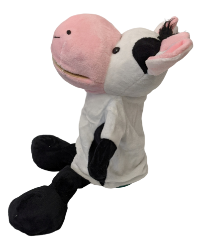 Handspielpuppe Kuh Handpuppe mit Klappmaul weiß-schwarz
