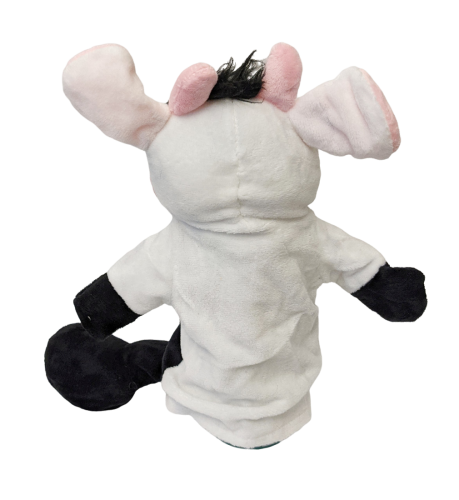Handspielpuppe Kuh Handpuppe mit Klappmaul weiß-schwarz