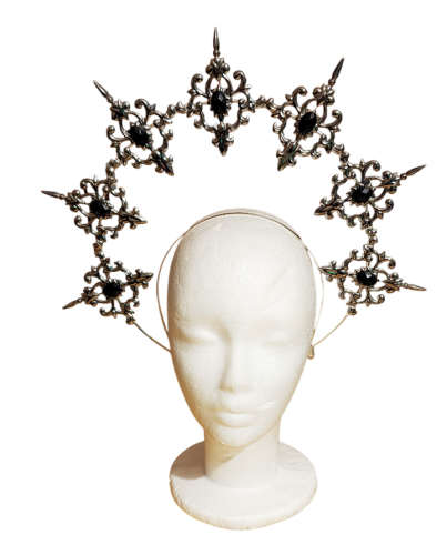 LaVenty Krone Schwarz Glas Kristall Steine Gothic Halo Krone Halo Haarreif Sonne Haarreif