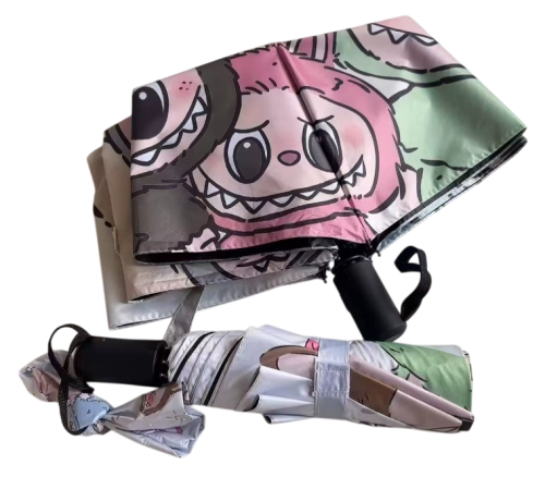 Labubu Monster Anime Unisex Automatik Regenschirm und UV Sonnenschirm