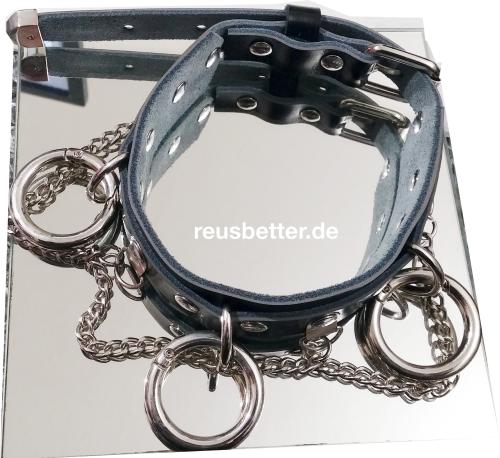 Echtleder Halsband | Gothic - Clubware - Harajuku mit O-Ringen und Ketten Schwarz