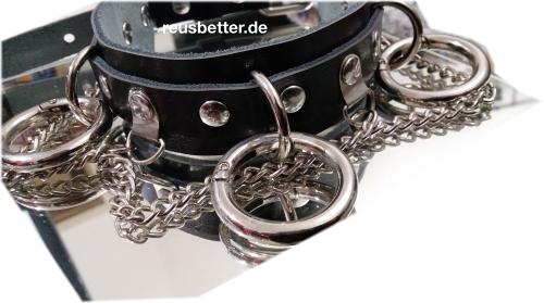 Echtleder Halsband | Gothic - Clubware - Harajuku mit O-Ringen und Ketten Schwarz