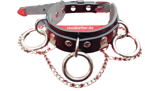 Echtleder Halsband | Gothic - Clubware - Harajuku mit O-Ringen und Ketten Schwarz