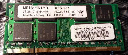 MDT 1GB Notebook RAM | MSO-924-667-16 PC2-5300S | DDR2-667 | SO-Dimm