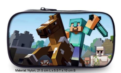 Motiv Minecraft Pixelblock Federmappe Steve mit Pferd Universal Etui